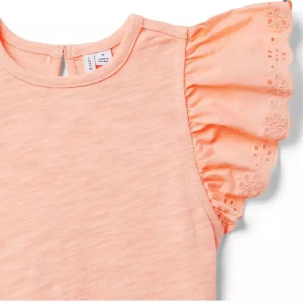 Janie and Jack 100048747 orange eyelet flutter sleeve top size 6-12 months NWT - Picture 3 of 9